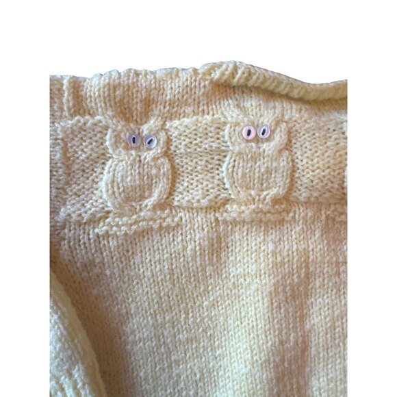 Hand-Knitted Yellow Owl Baby Cardigan Sweater Vintage 80s - Picture 4 of 4